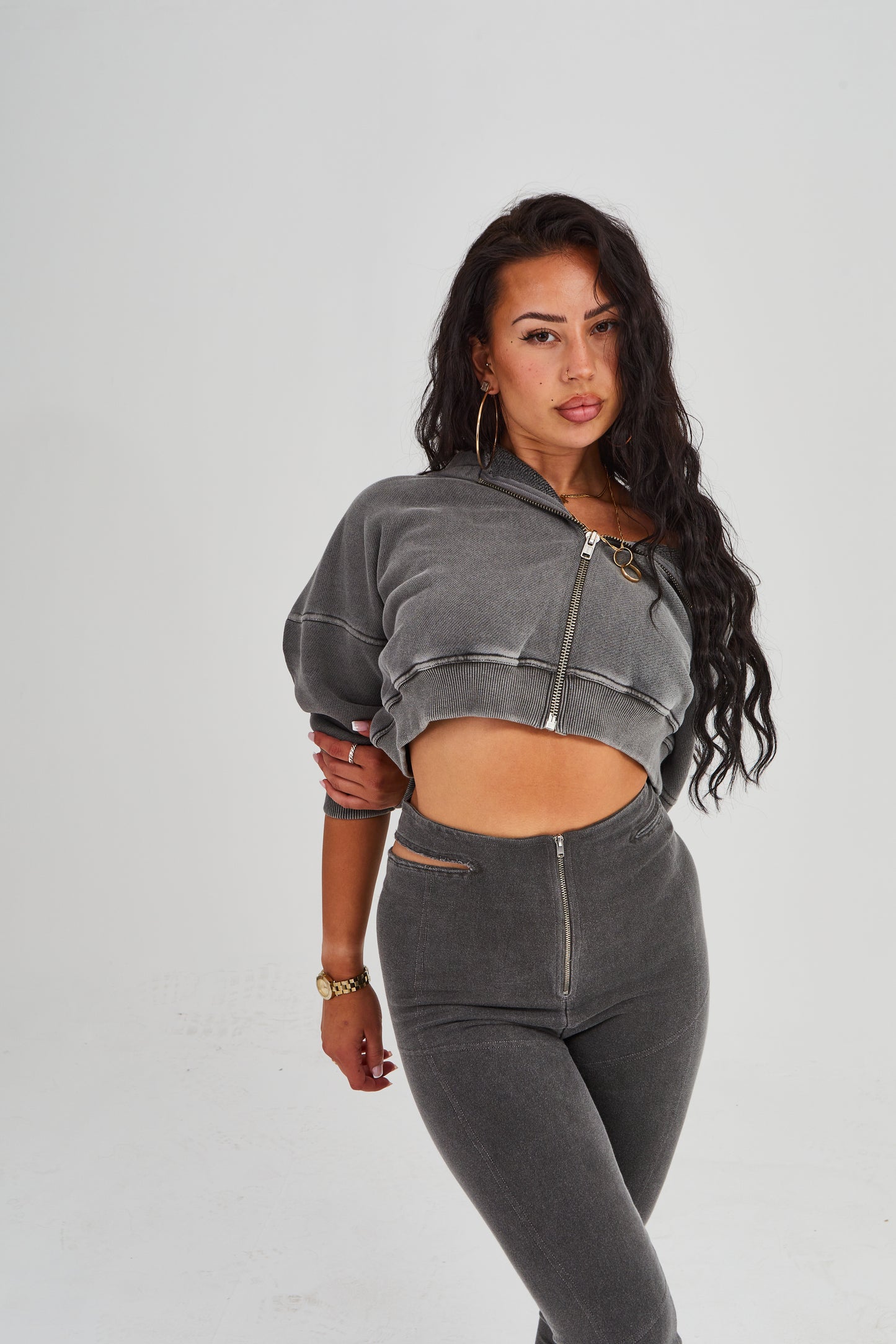 The Crop Hoodie in Liquorice