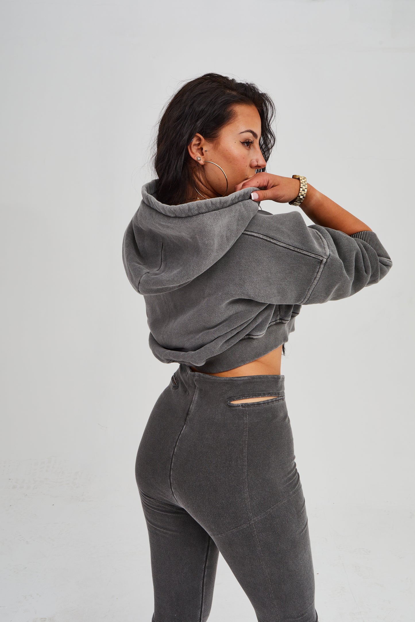 The Crop Hoodie in Liquorice