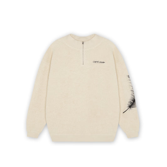 The Cloud Funnel Zip Neck Sweater in Ecru (Unisex)